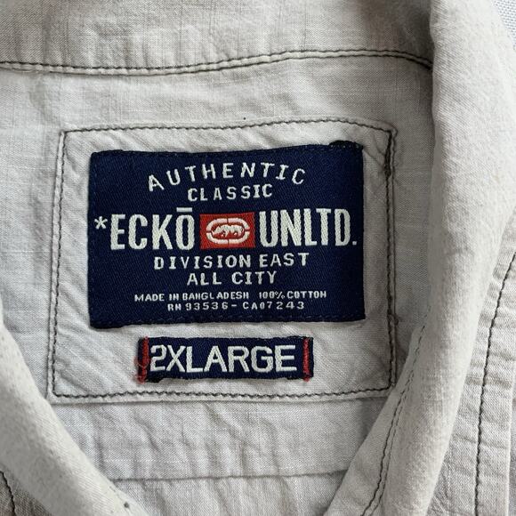 Ecko Unitd Shirt Men 2XL Button Down Short Sleve Vintage Look Y2K Rap Streetwear - Picture 4 of 8